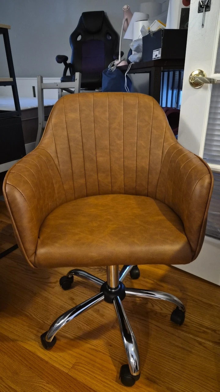 Brown Faux Leather Office Chair with Wheels