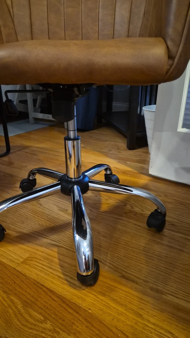 Brown Faux Leather Office Chair with Wheels - photo 2
