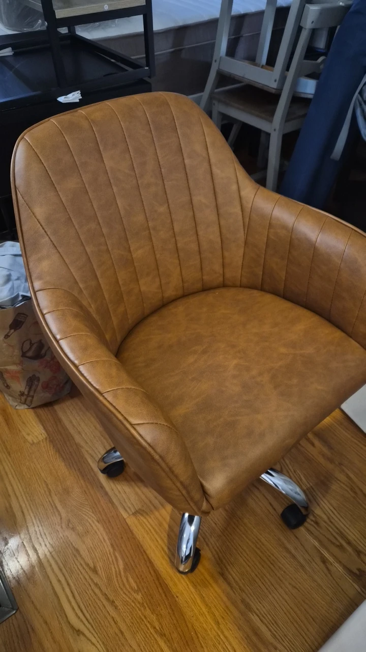 Brown Faux Leather Office Chair with Wheels - photo 3