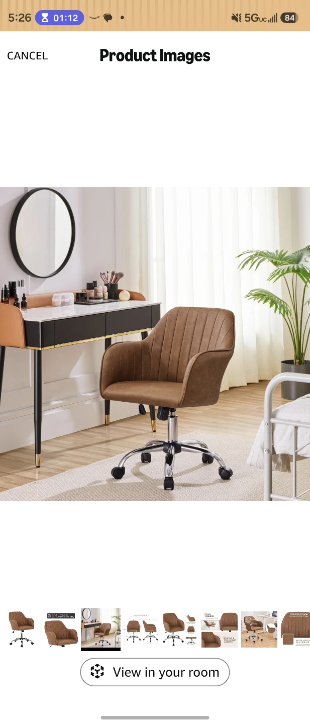 Brown Faux Leather Office Chair with Wheels - photo 4