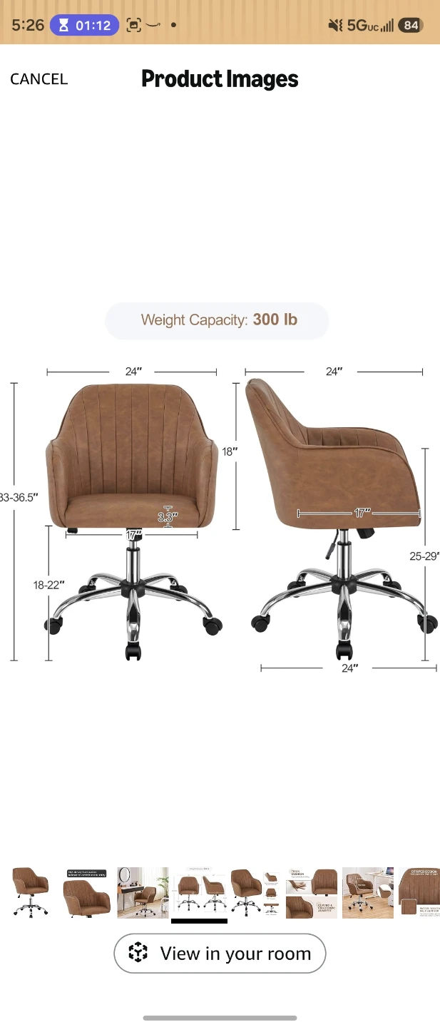 Brown Faux Leather Office Chair with Wheels - photo 5