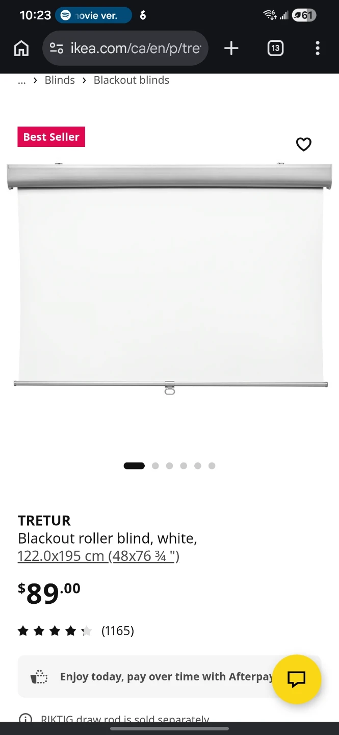 IKEA TRETUR Blackout Roller Blind White 122x195 cm