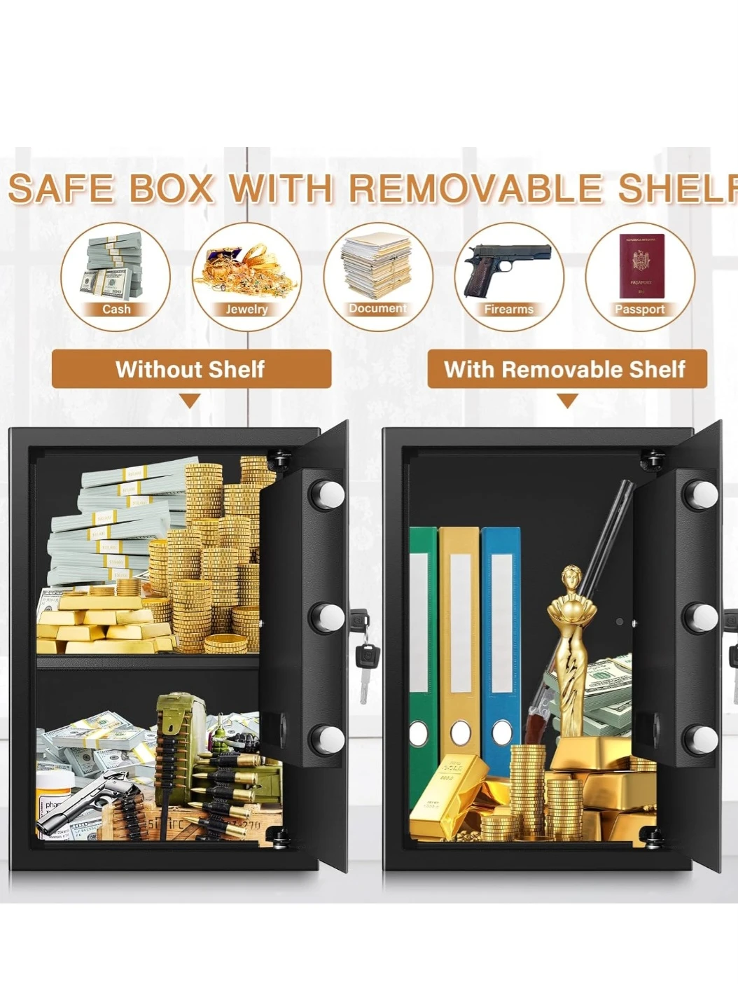 Digital Safe Box with Key Lock and Removable Shelf - photo 3