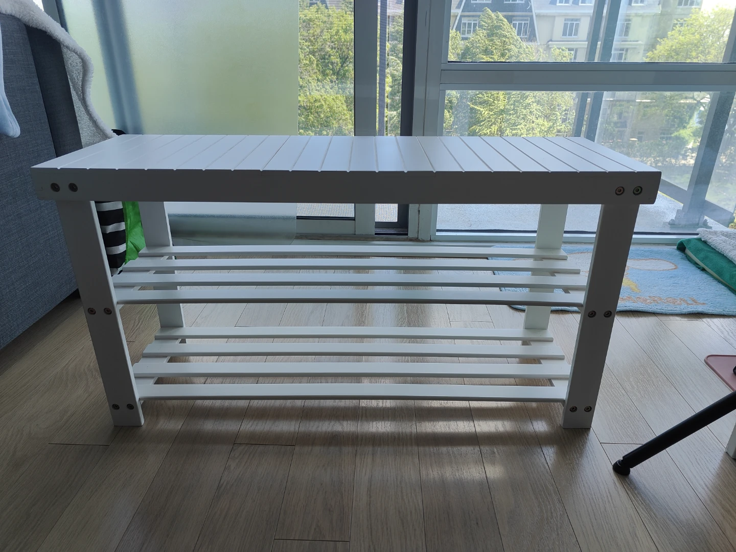 SMIBUY 3-Tier Bamboo Shoe Rack Bench - White - photo 2
