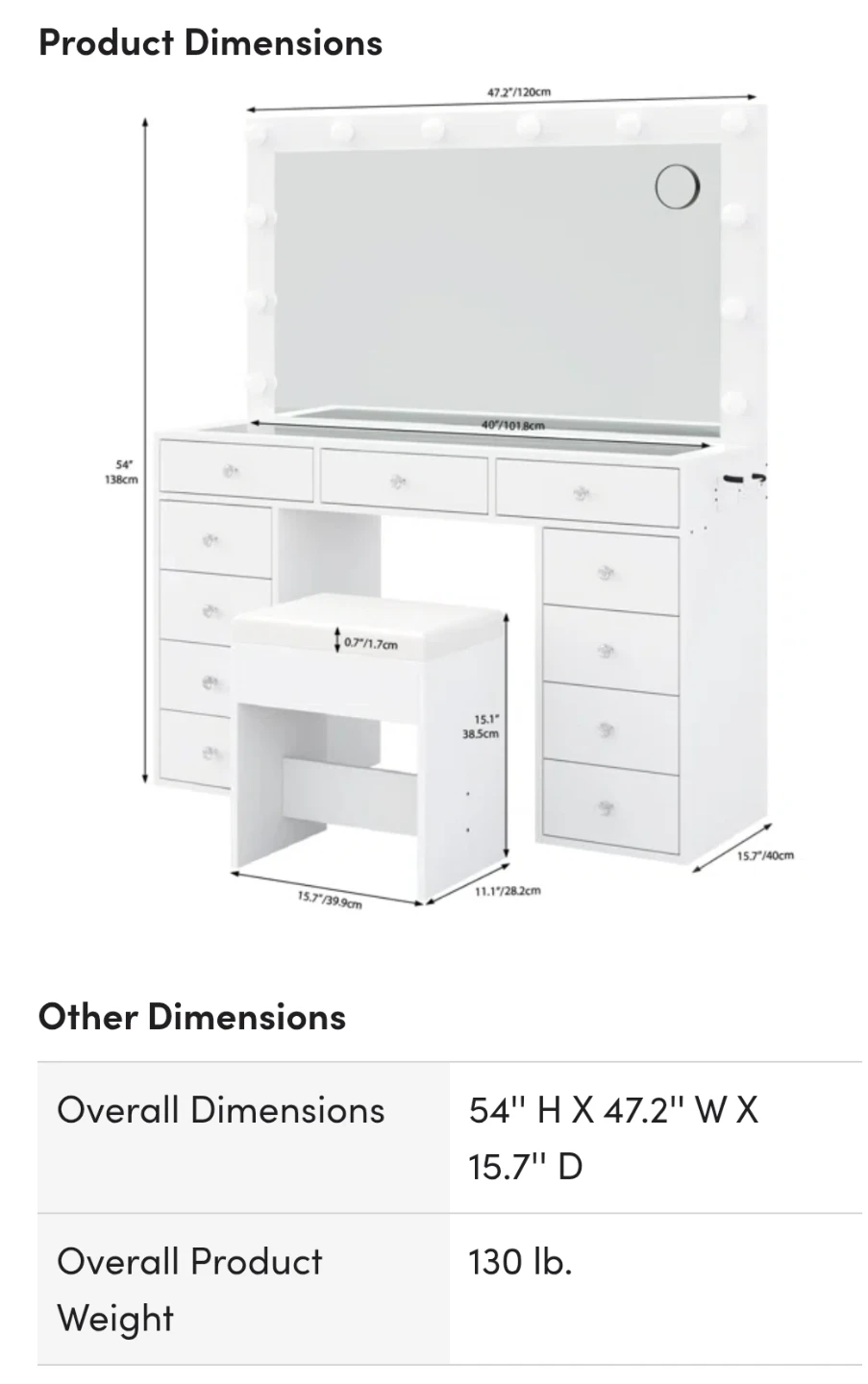 White Vanity Makeup Table with Lighted Mirror - photo 3