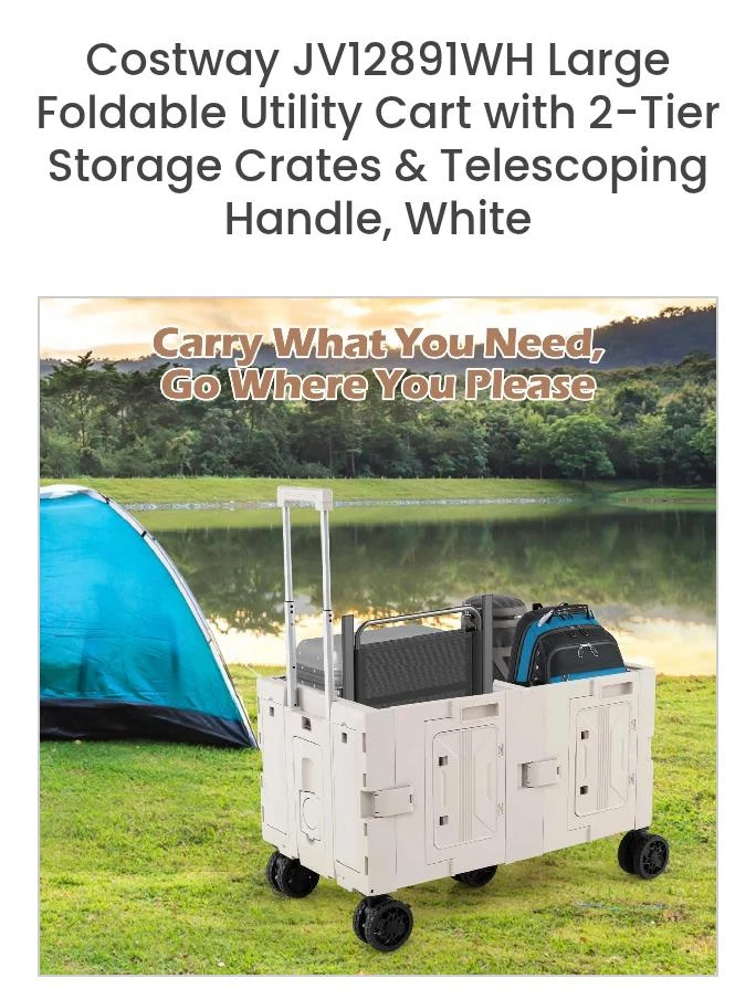 Costway JV12891WH Large Foldable Utility Cart - White - photo 2