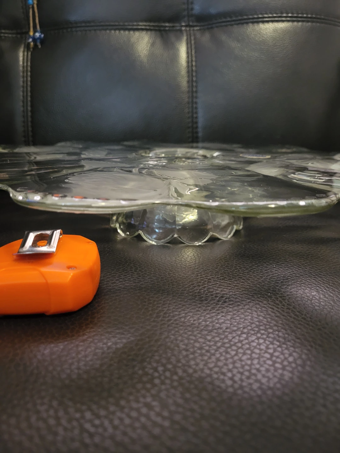 Bohemian Glass Footed Cake Stand with Embossed Rose Etching - photo 2