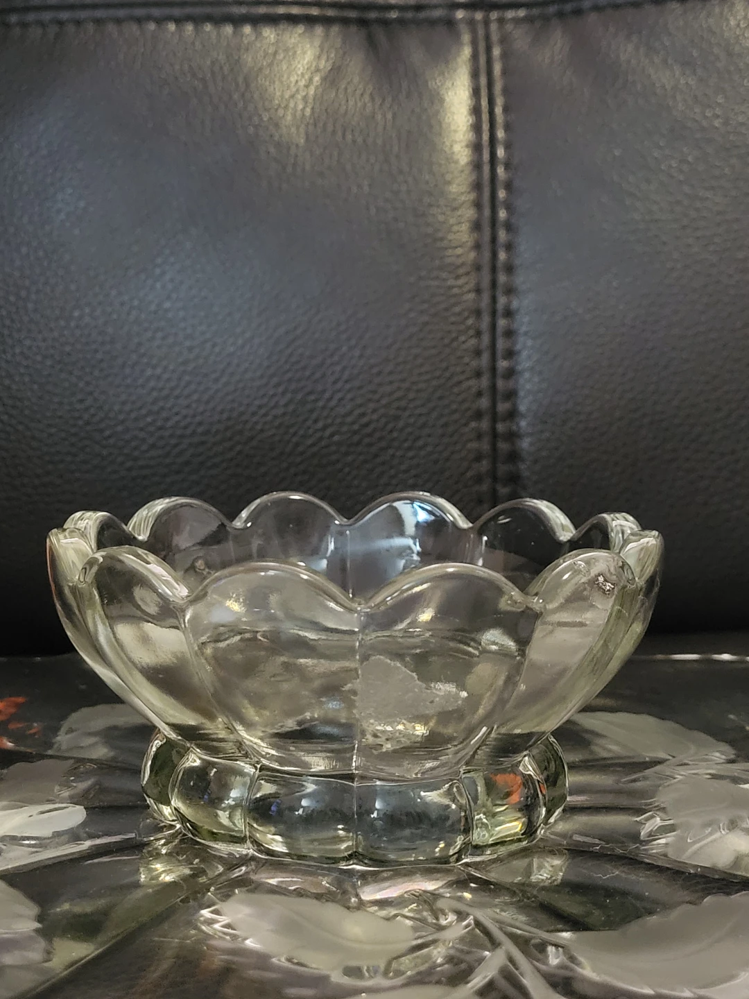Bohemian Glass Footed Cake Stand with Embossed Rose Etching - photo 4
