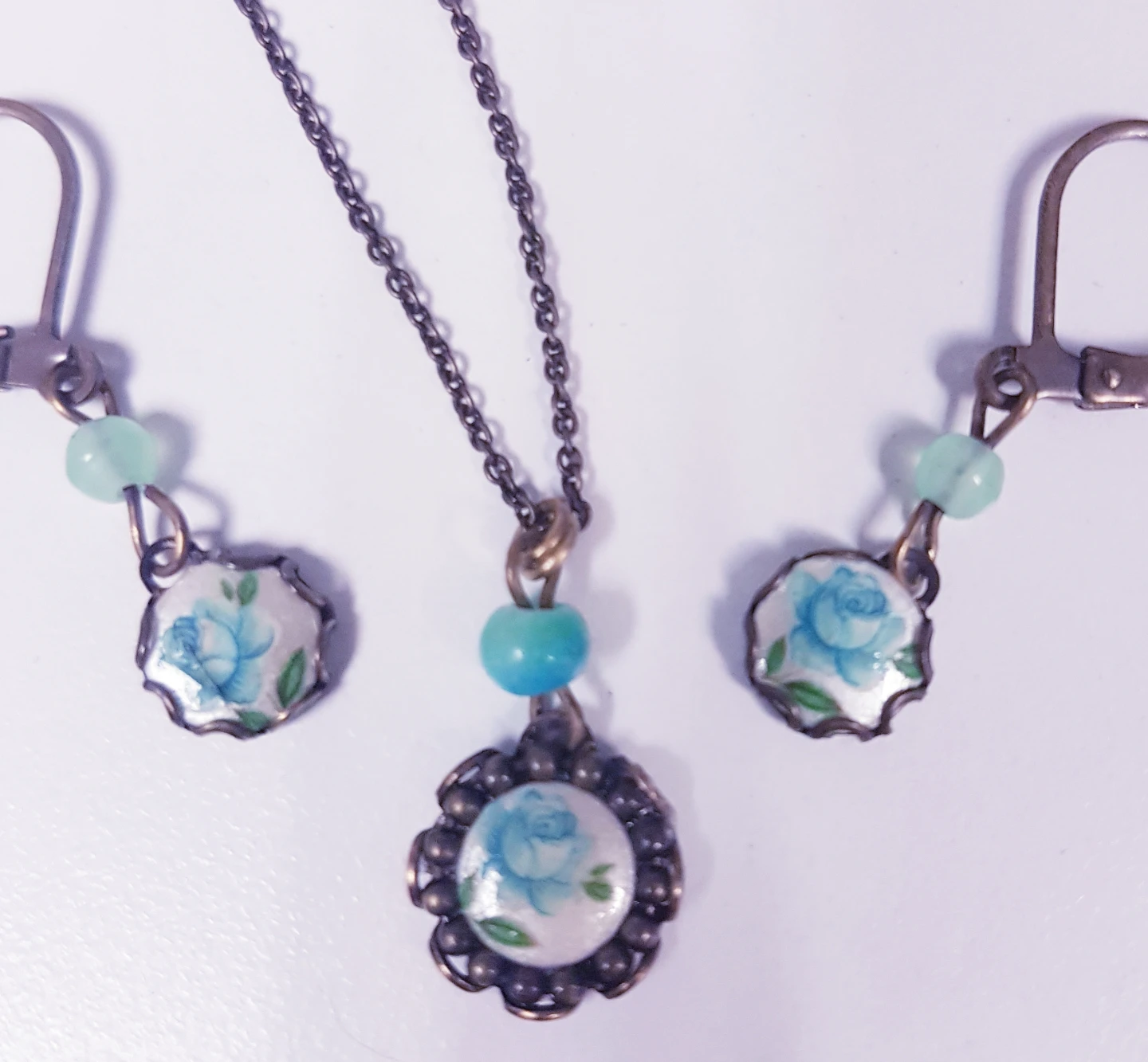 Blue Rose Pendant Necklace and Earrings Set - photo 4