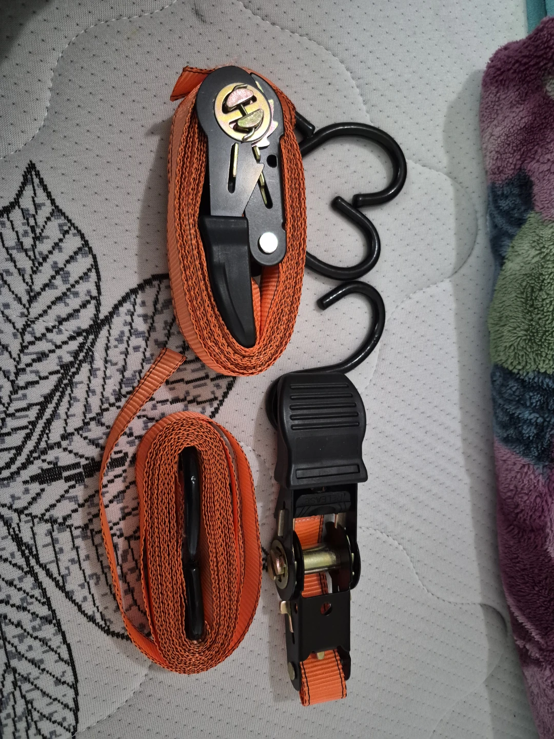 Orange Ratchet Tie-Down Straps with S-Hooks