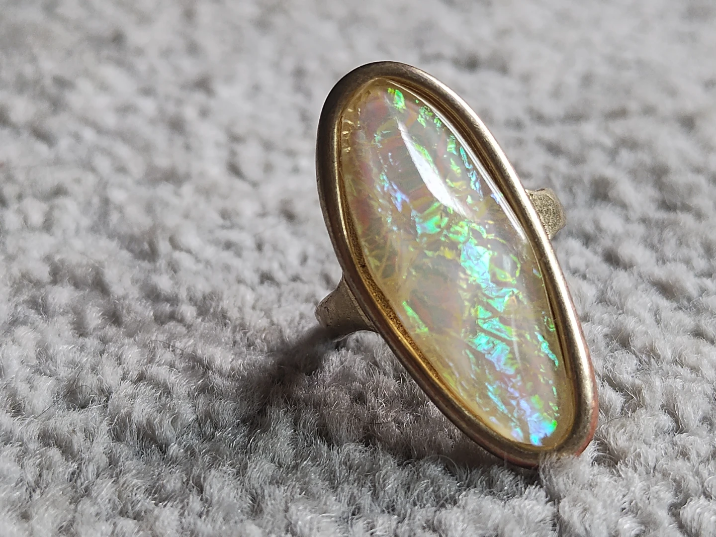 Artificial Opal Ring - gold tone over brass metal