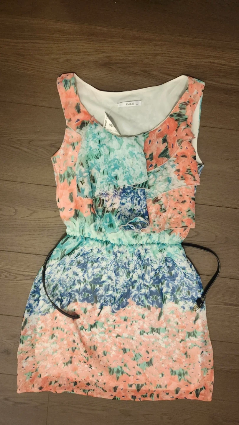 Floral Chiffon Dress with Belt- XS