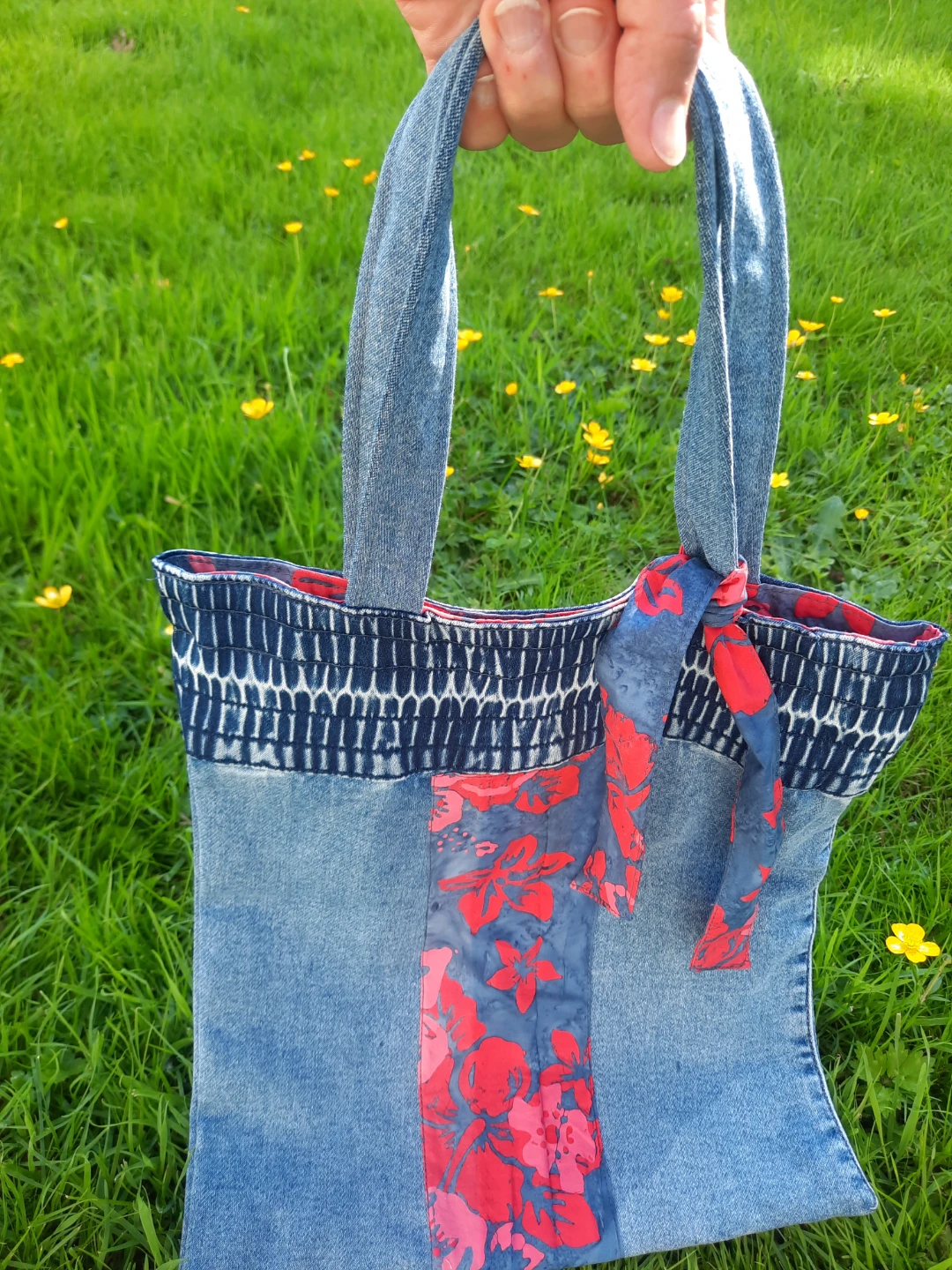 ⚽️Denim Tote Bag with Floral Accent