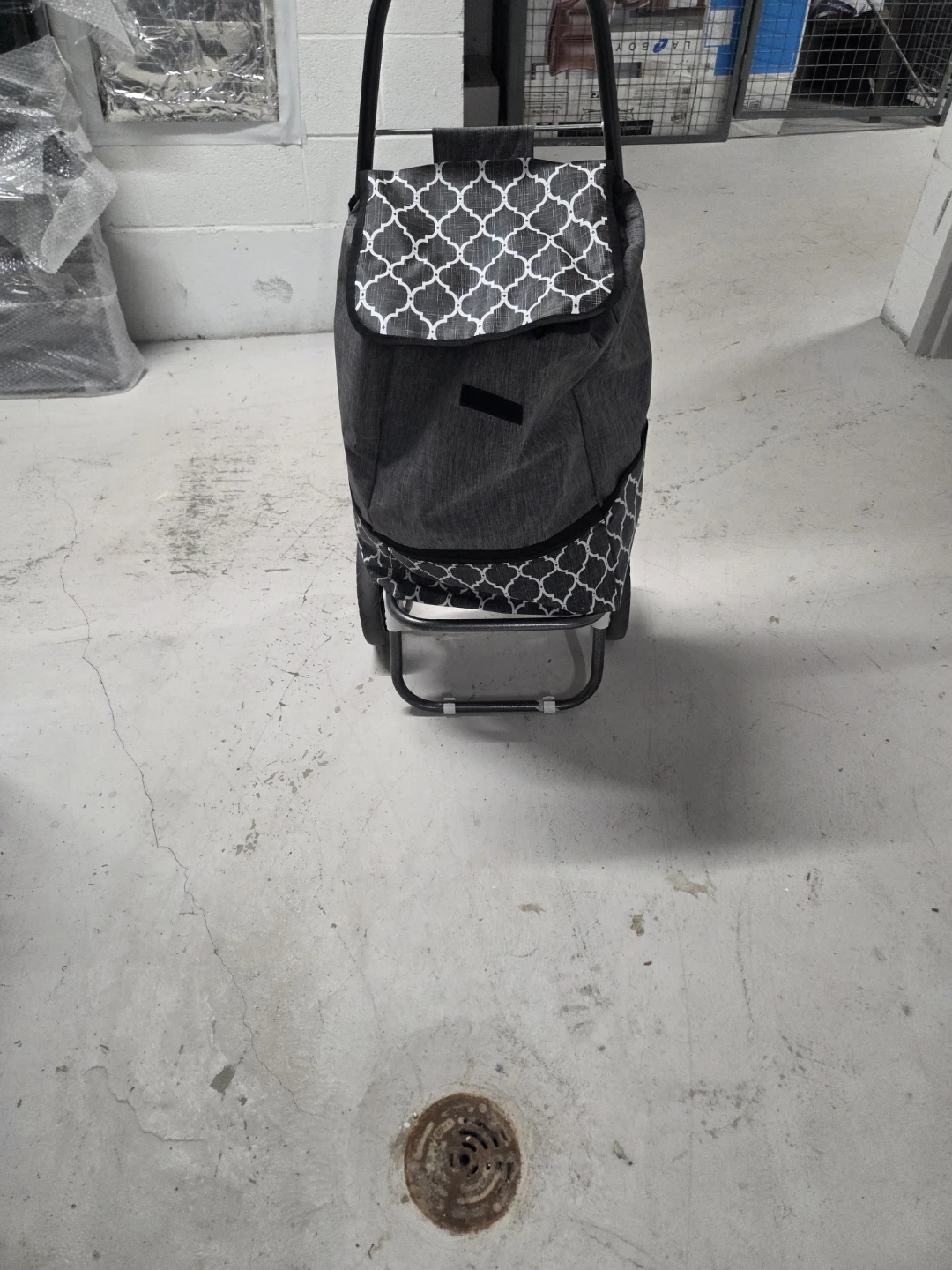 Grey Rolling Shopping Cart with Patterned Bag - photo 3