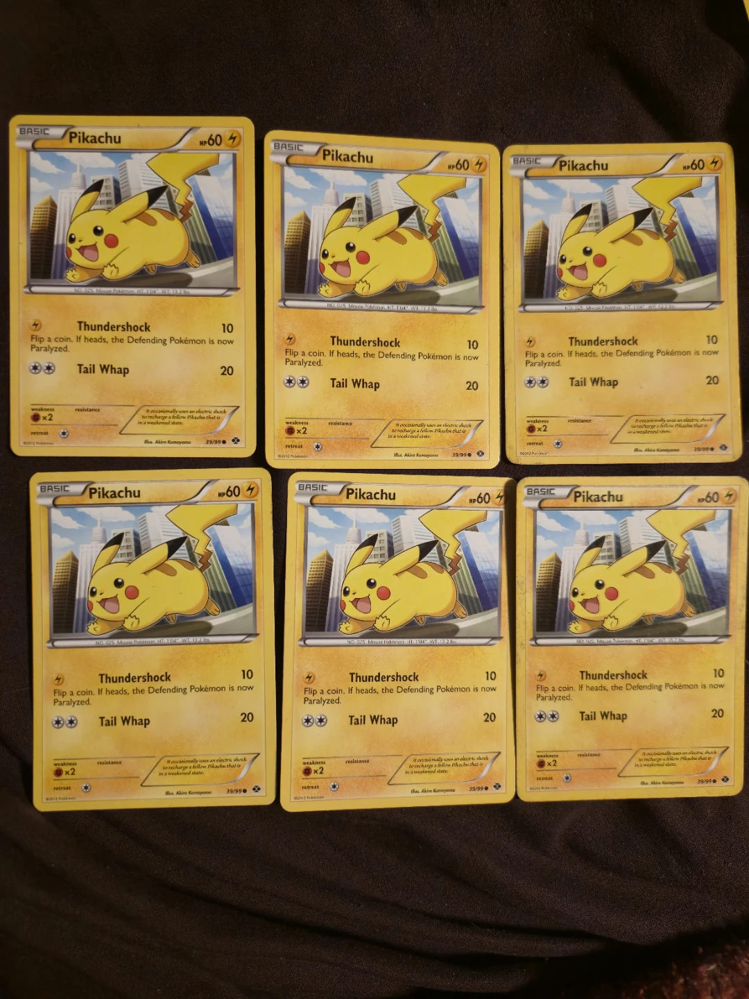 6x Pokemon Pikachu Basic Trading Cards