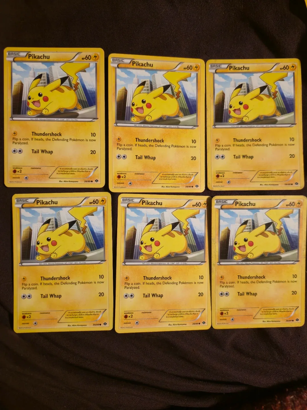 6x Pokemon Pikachu Basic Trading Cards