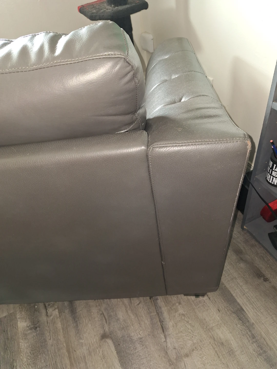 Grey Faux Leather Loveseat - photo 5