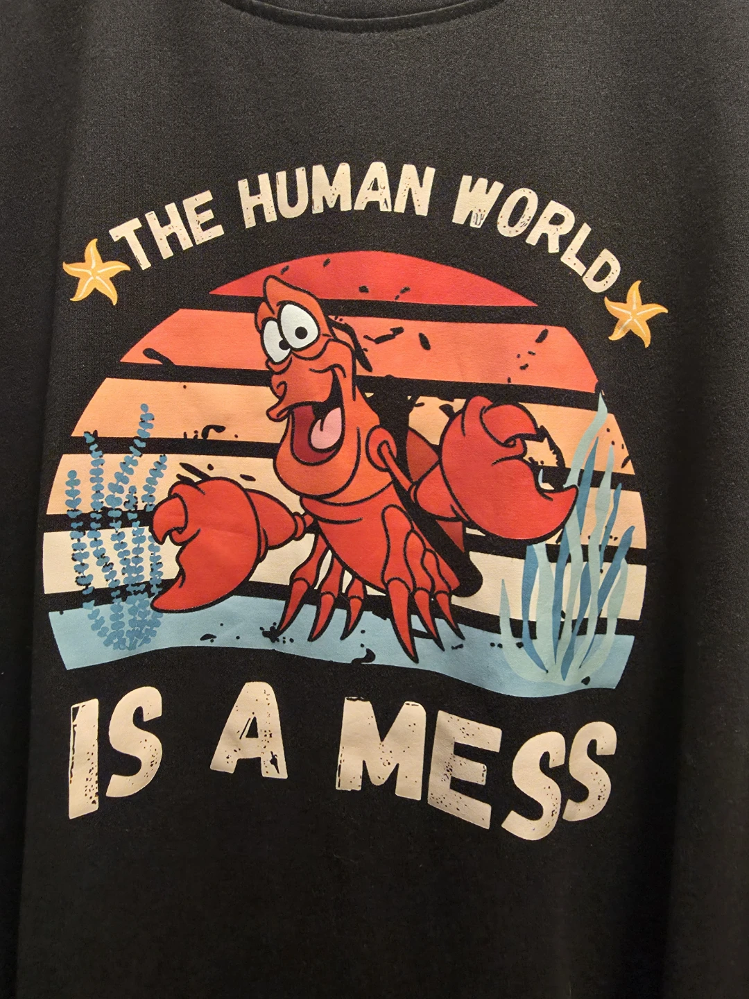 Black T-Shirt with "The Human World Is A Mess" Print - photo 2