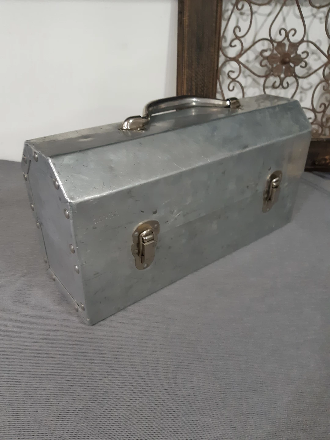 Vintage, riveted aluminum miner's lunch box