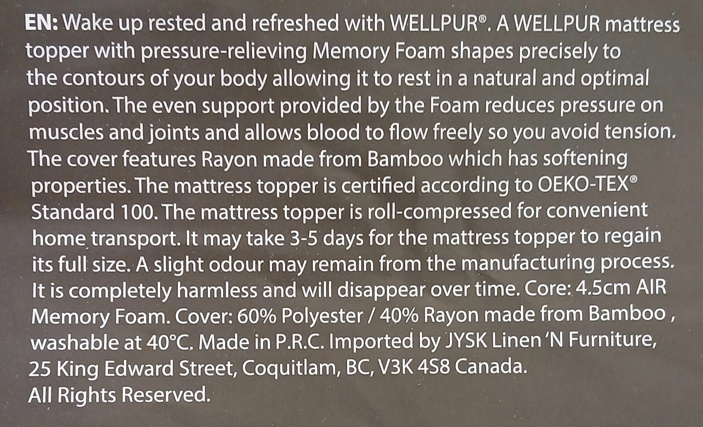 Jysk Wellpur T40 Mattress Topper Queen - photo 3