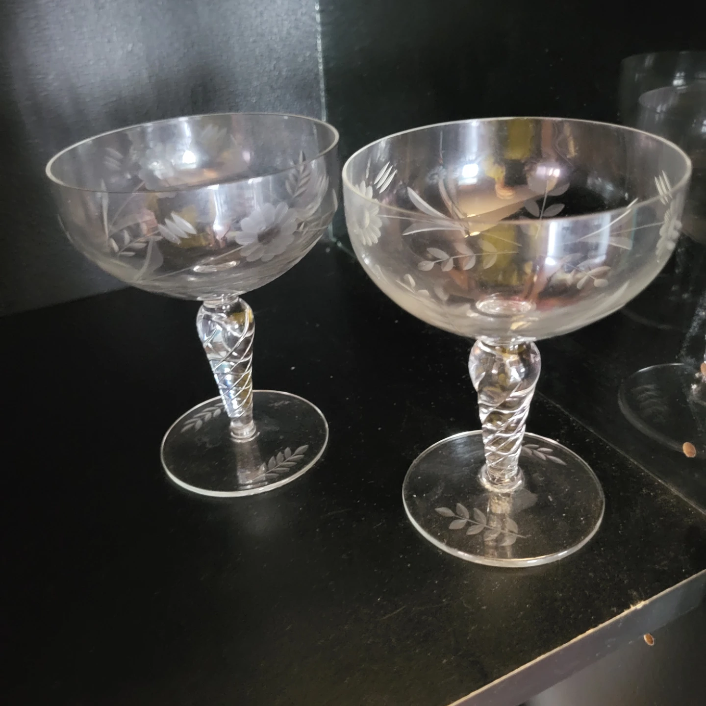 Etched Glass Coupe Glasses - Set of 2
