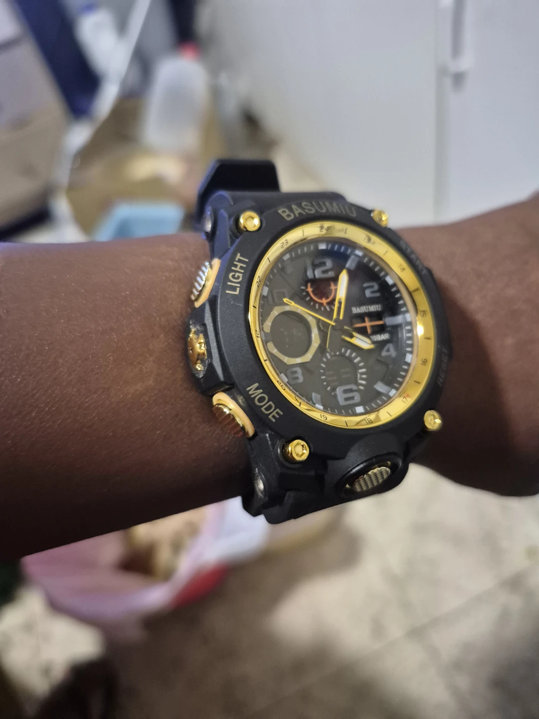 BASUMIU Black and Gold Analog Digital Watch