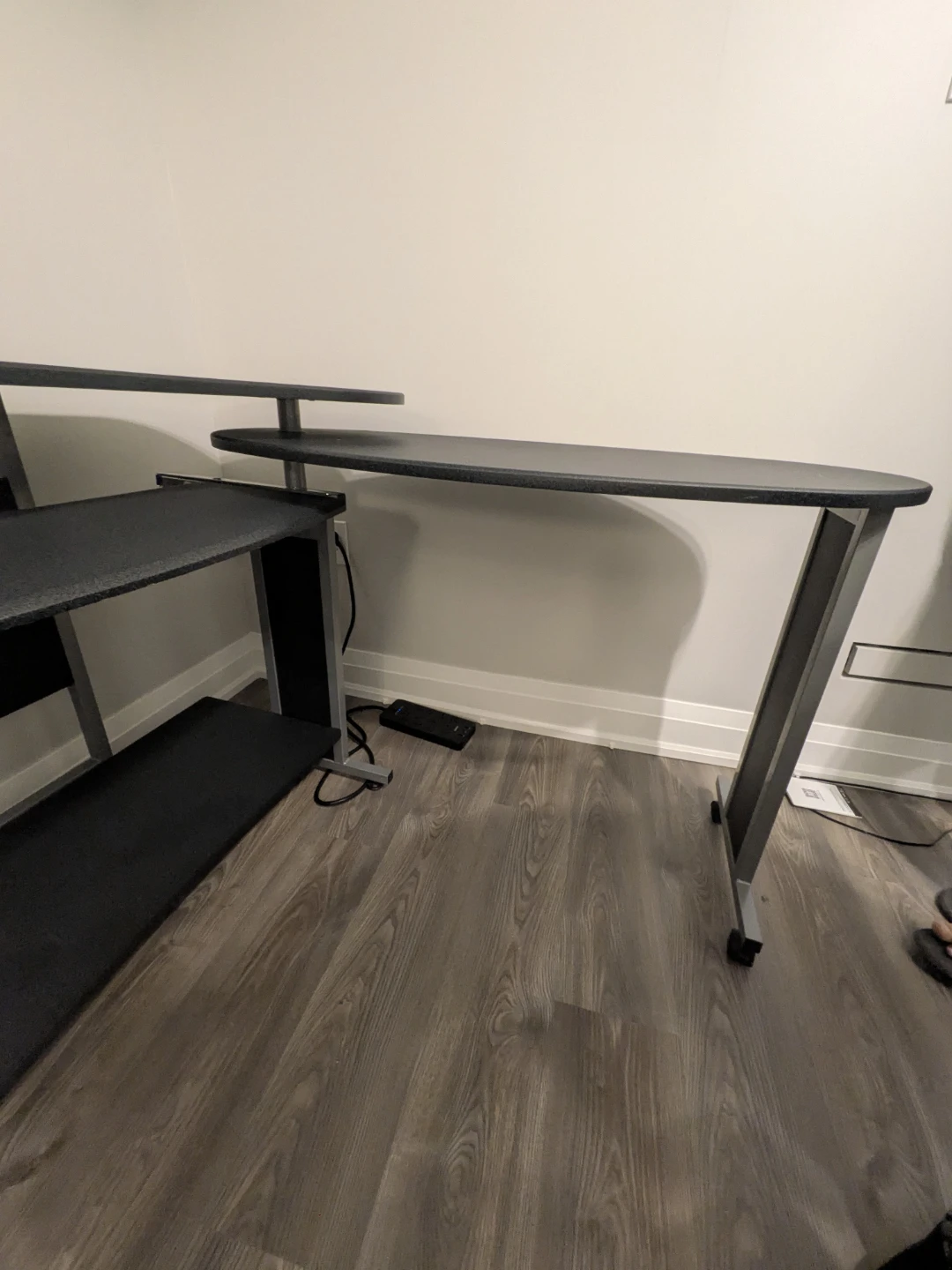 Grey L-Shaped Computer Desk with Keyboard Tray
