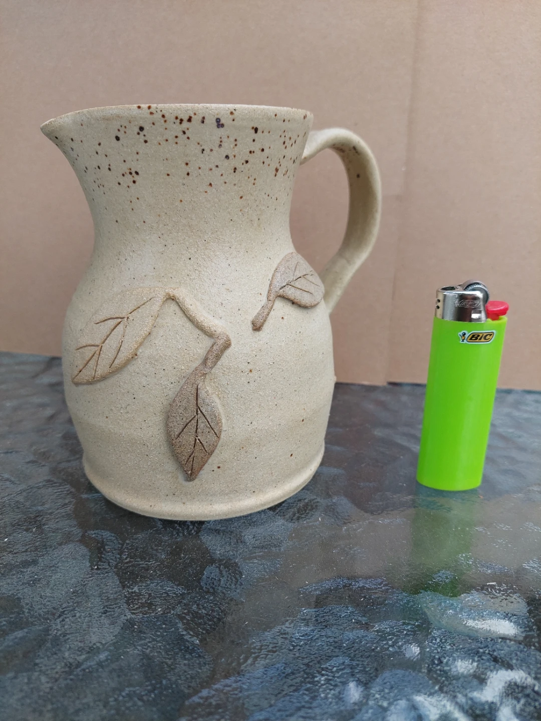 Handmade Ceramic Pitcher with Leaf Design