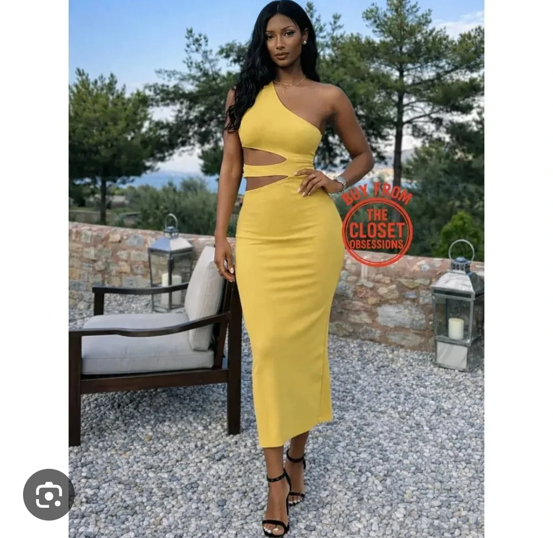 Zara Yellow One-Shoulder Cut-Out Midi Dress - photo 3