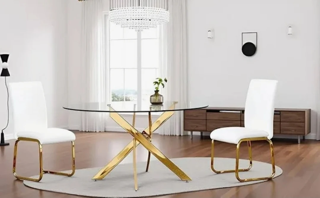 Glass and Gold X-Base Dining Table - photo 2