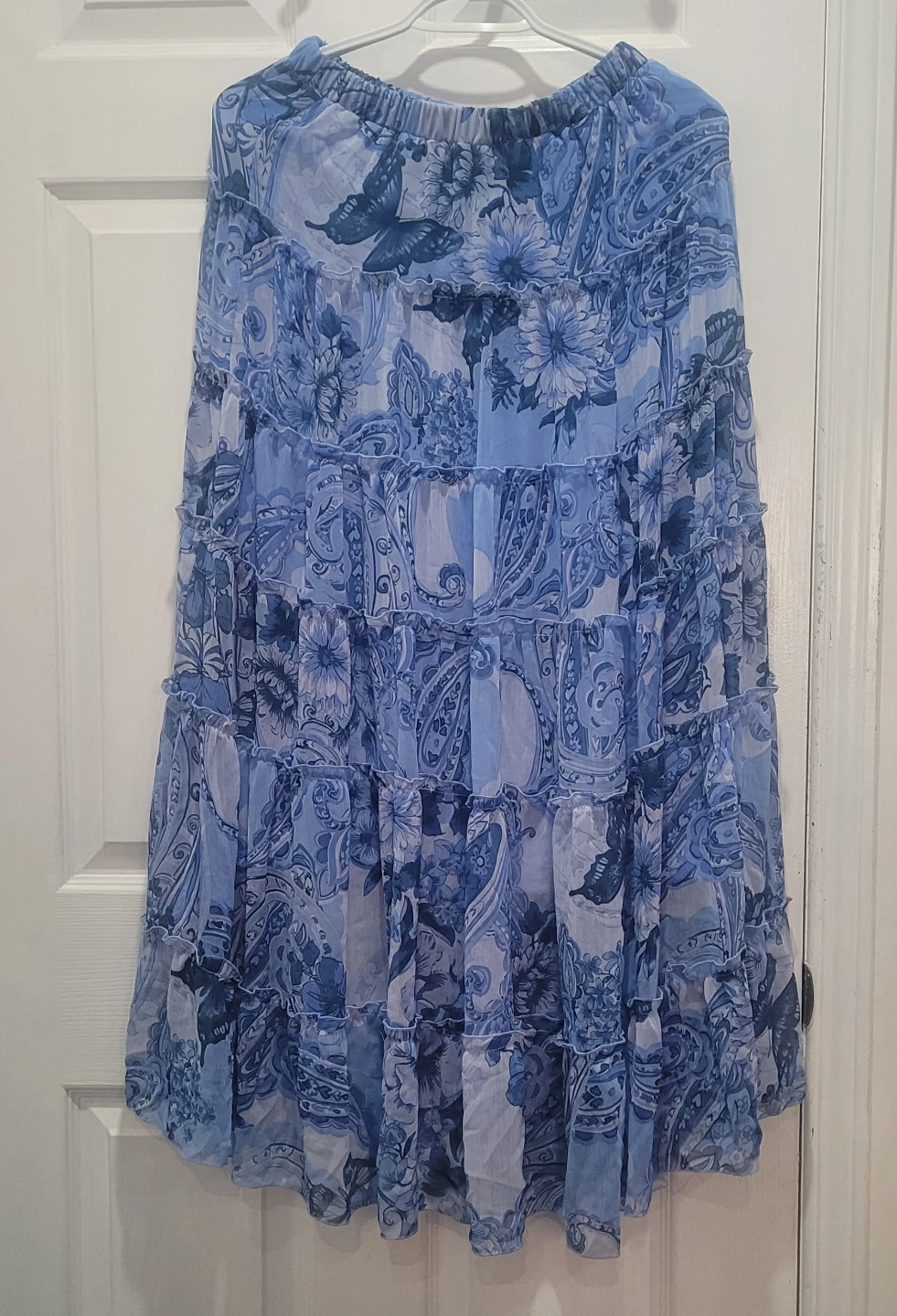 Blue Floral Tiered Maxi Skirt