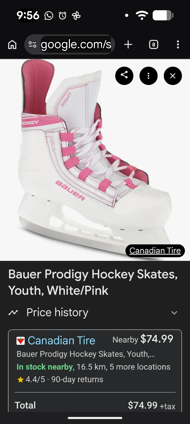 Bauer Prodigy Youth Hockey Skates White/Pink