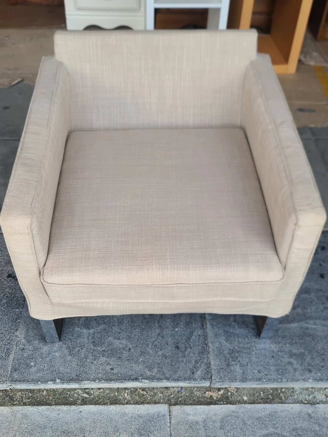 Modern Beige Fabric Armchair with Chrome Sled Base