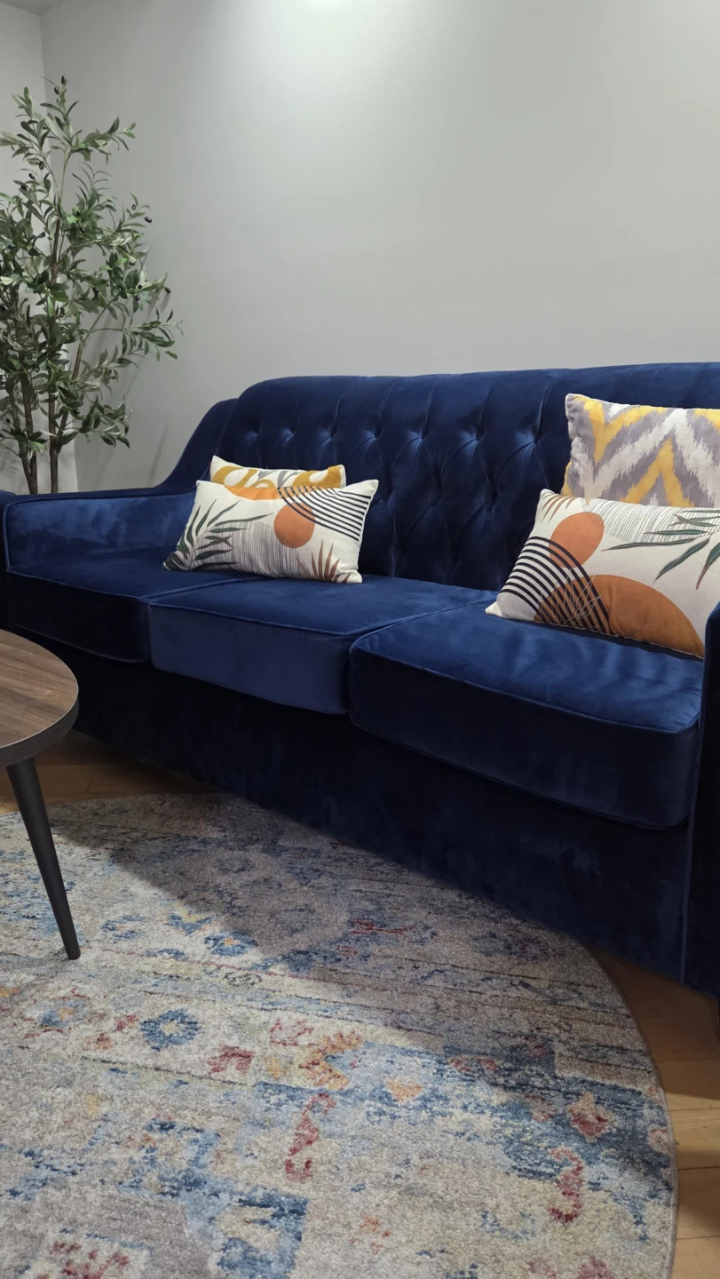 Blue Velvet Tufted Sofa