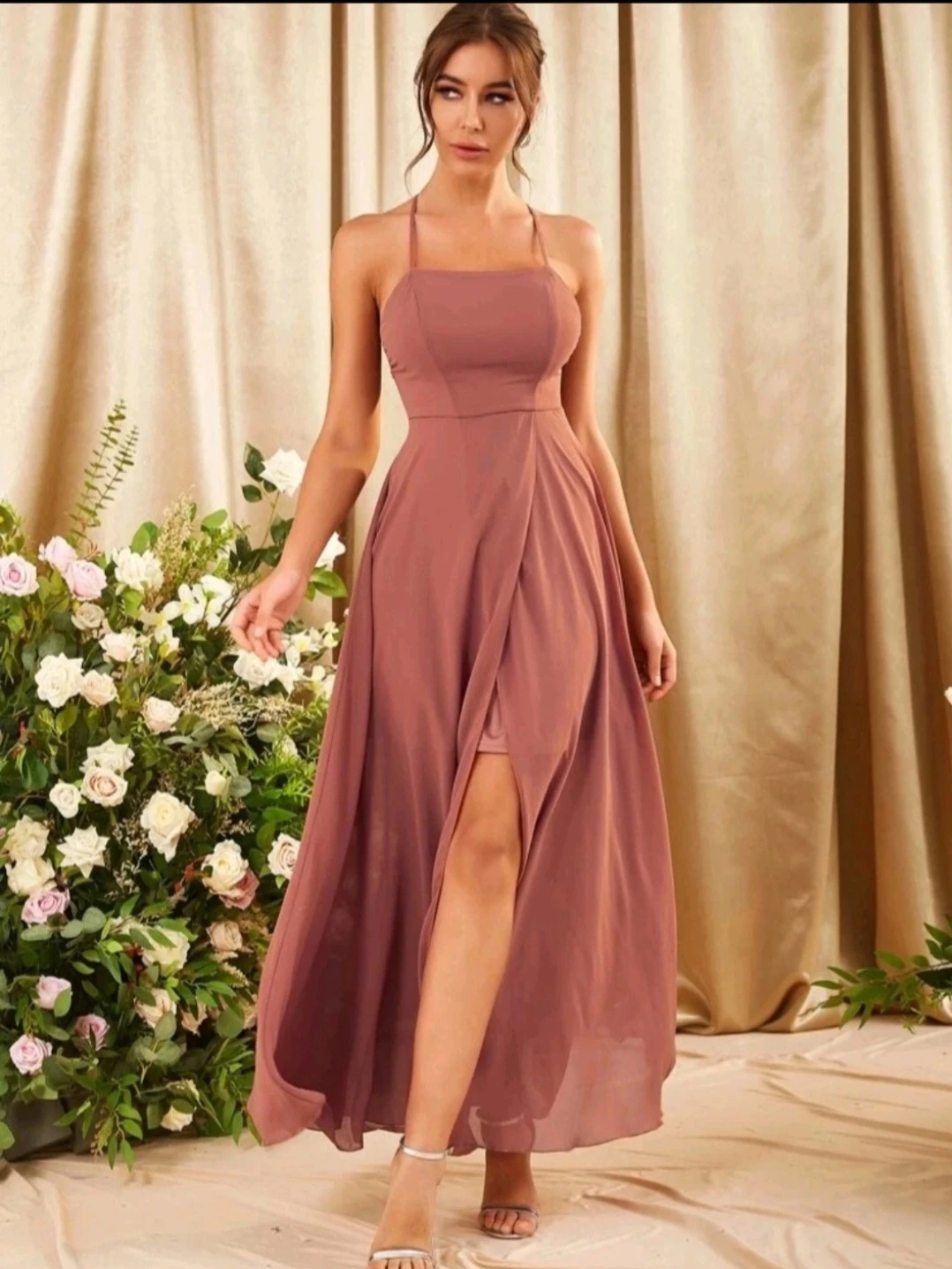 ⚽ Rose Pink Maxi Dress with Slit