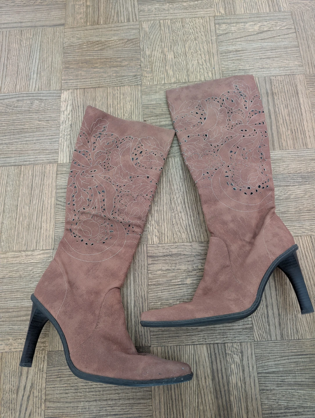 Brown Suede Cutout Boots