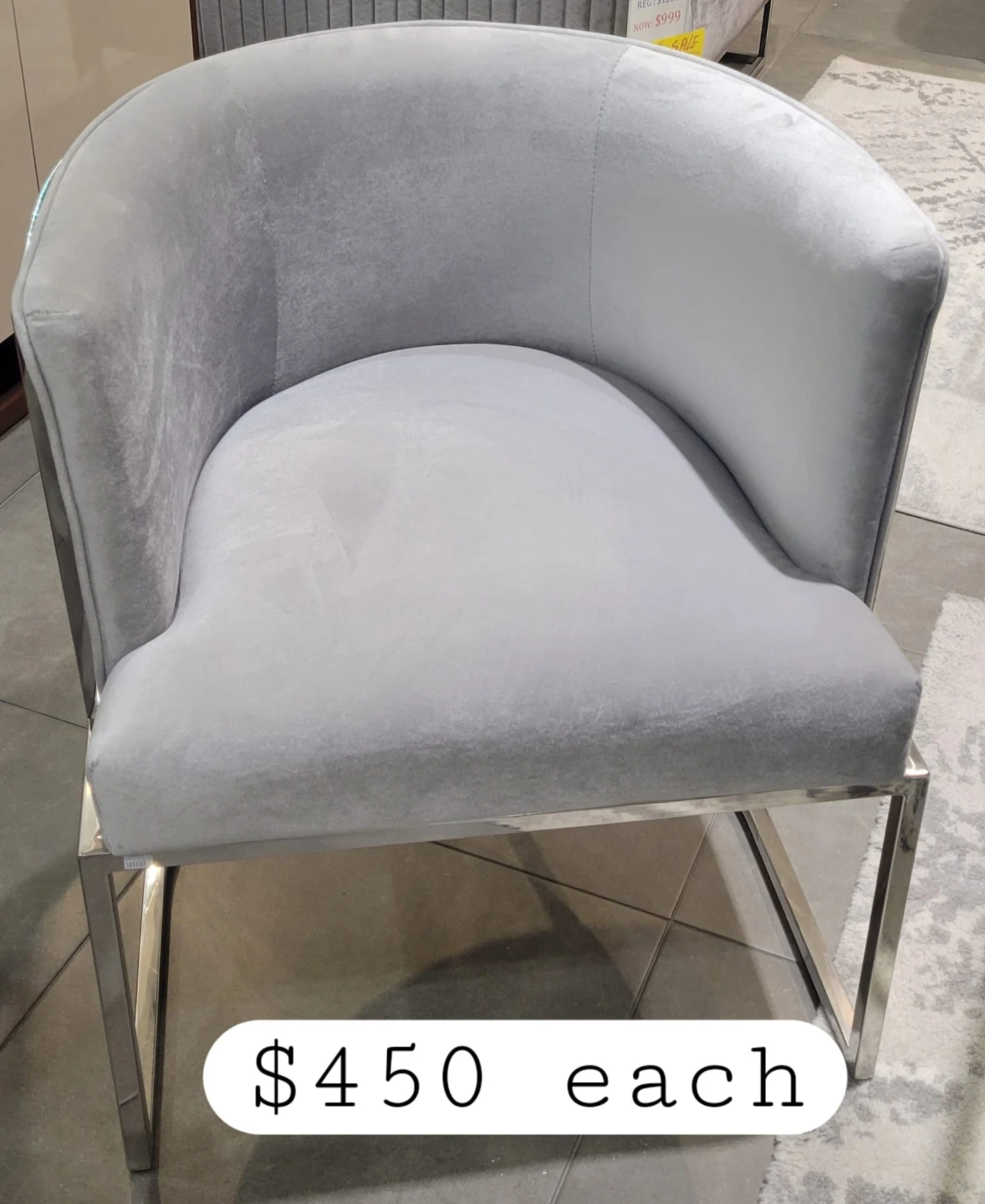 Grey Velvet Accent Chair with Silver Frame
