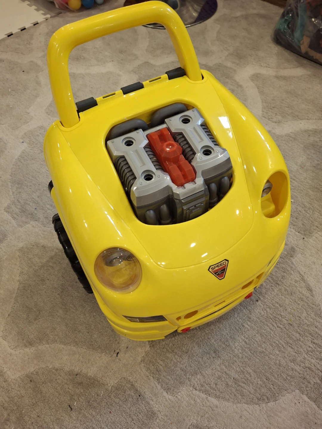 Yellow Toy Car with Engine Details