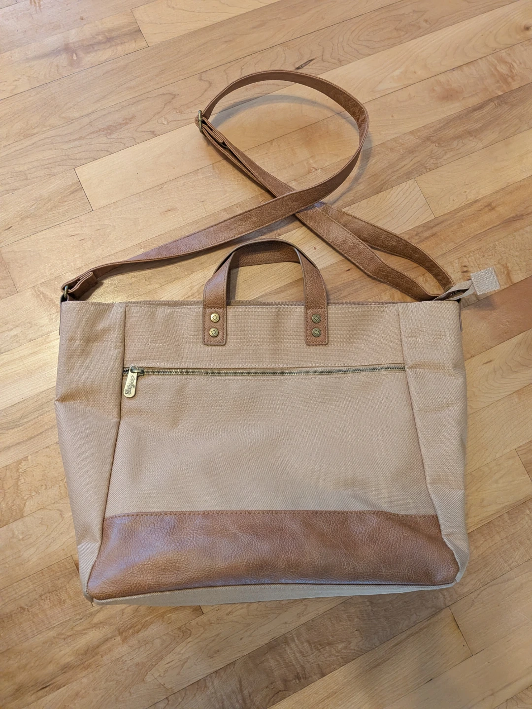 Thirty-one Gifts Tan and Brown Canvas Tote Bag