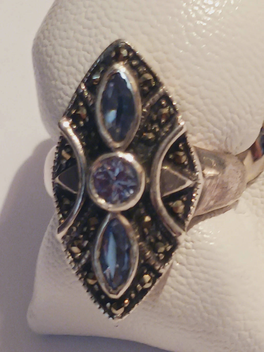 Art Deco Marquise Blue Topaz Sterling Silver 925 Ring. 6. - photo 2