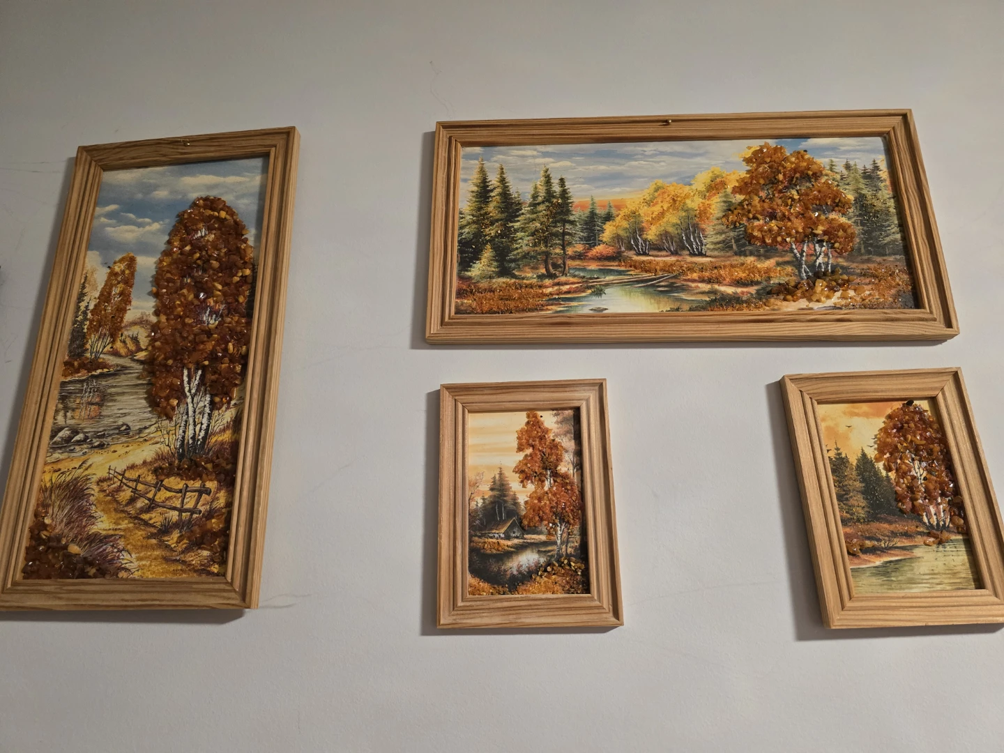 Vintage Baltic Amber Mosaic Art, 5 Frames