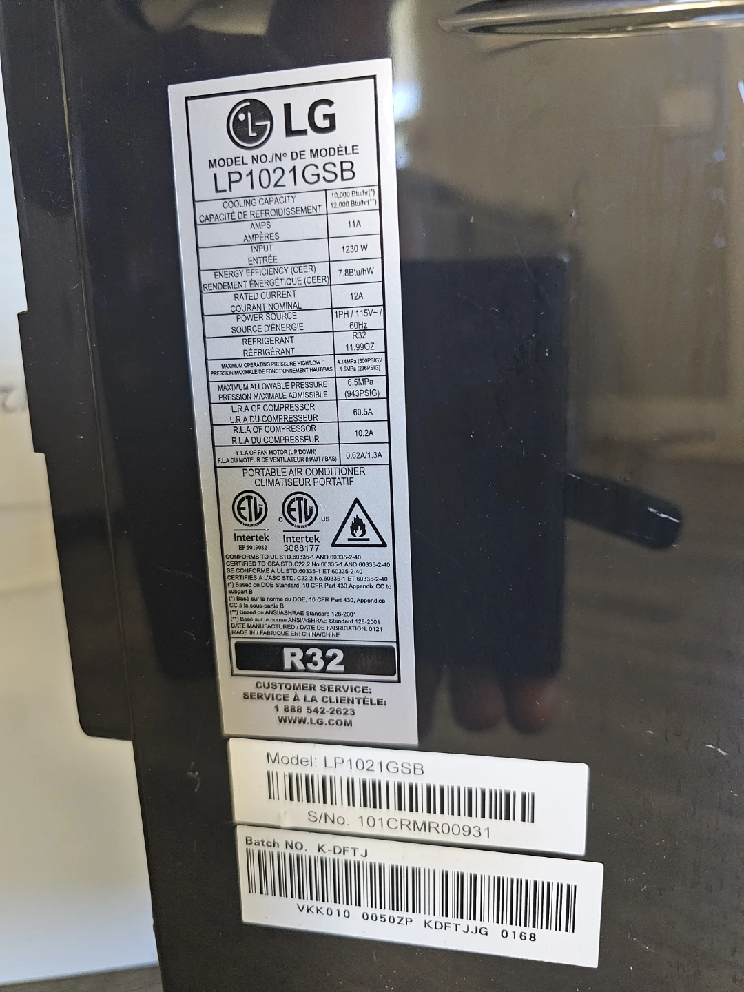 LG LP1021GSB Portable Air Conditioner - photo 3