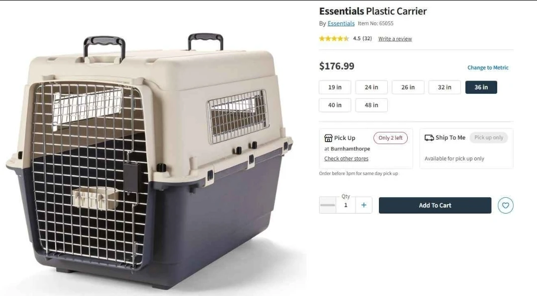 36 Inch Essentials Plastic Carrier for Pets
