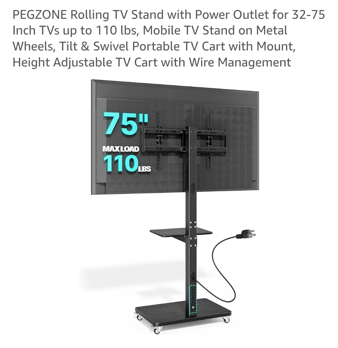 PEGZONE Rolling TV Stand for 32-75 Inch TVs