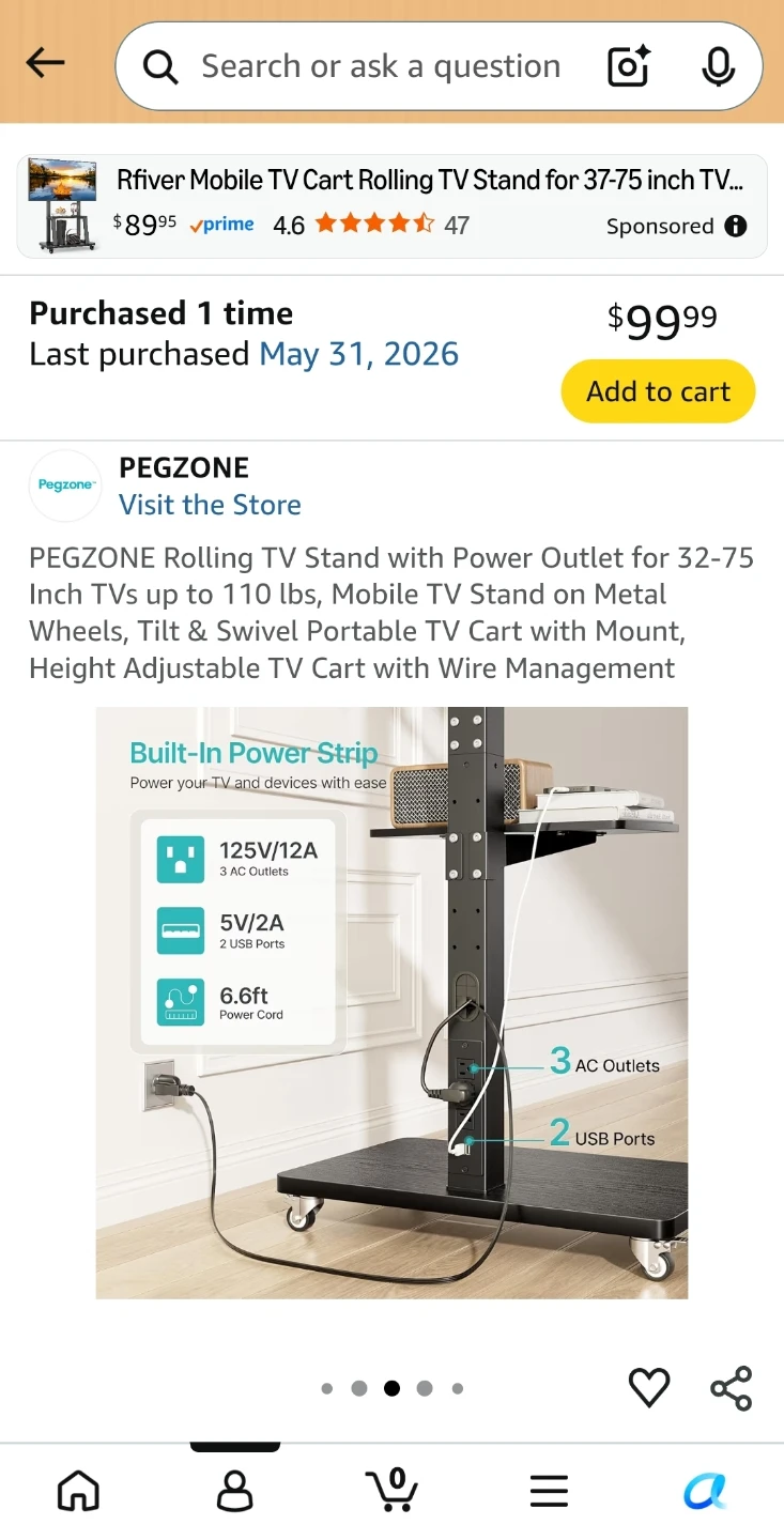 PEGZONE Rolling TV Stand for 32-75 Inch TVs - photo 5