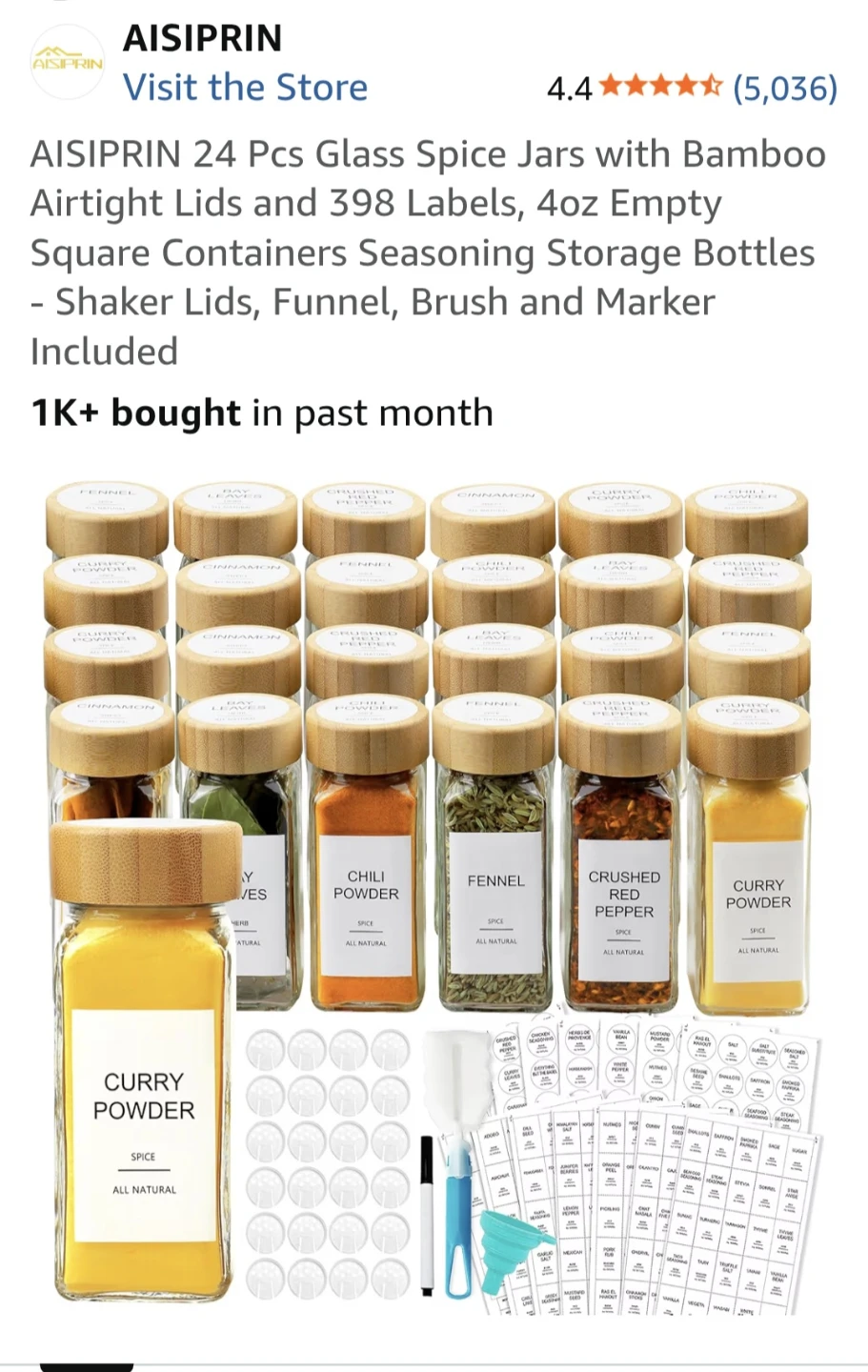 AISIPRIN 24 Square Glass Spice Jars with Bamboo Lids & Labels - photo 3