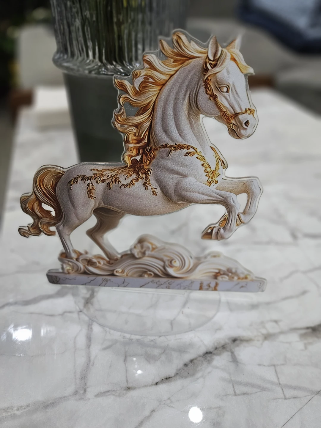 White and Gold Horse Figurine