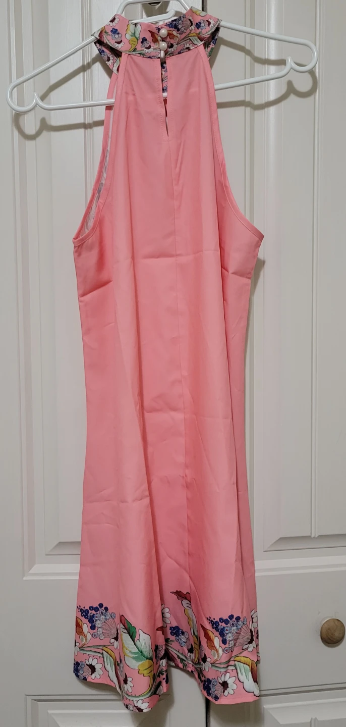 Pink Halter Dress with Floral Border - photo 2