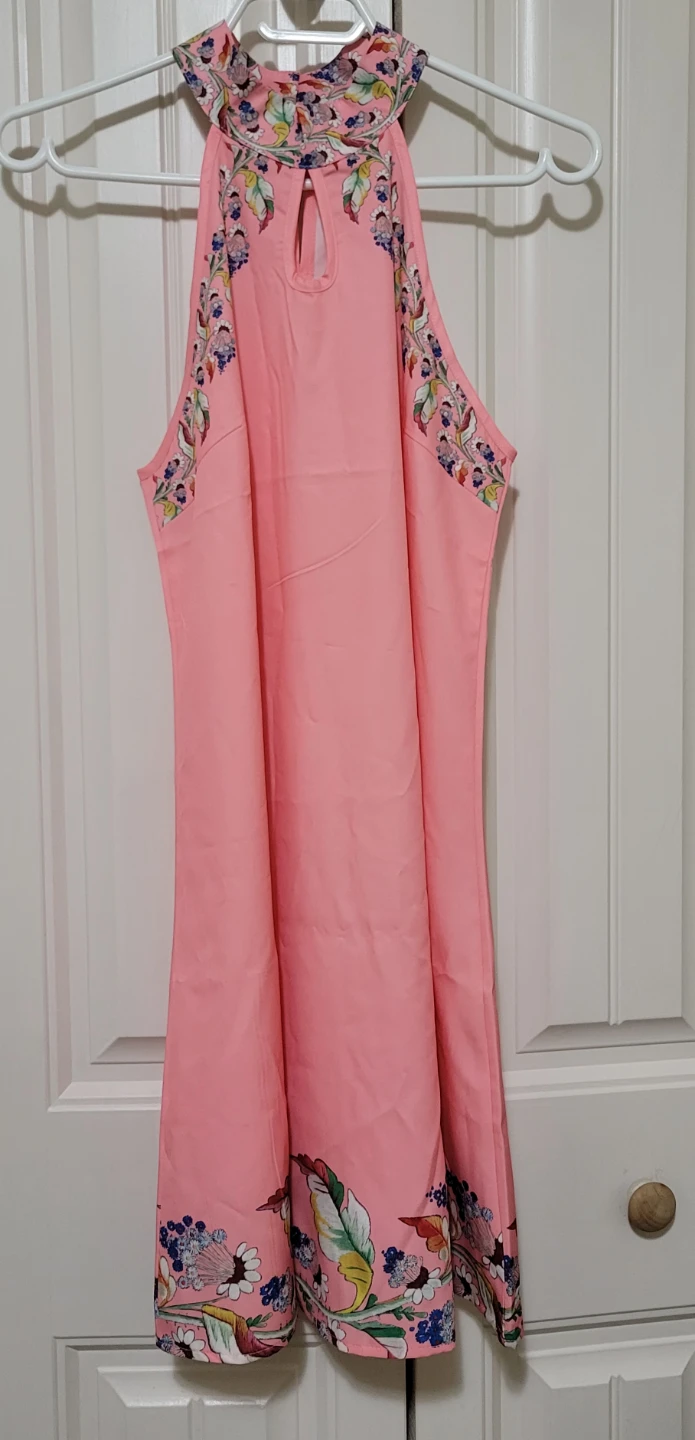 Pink Halter Dress with Floral Border - photo 3