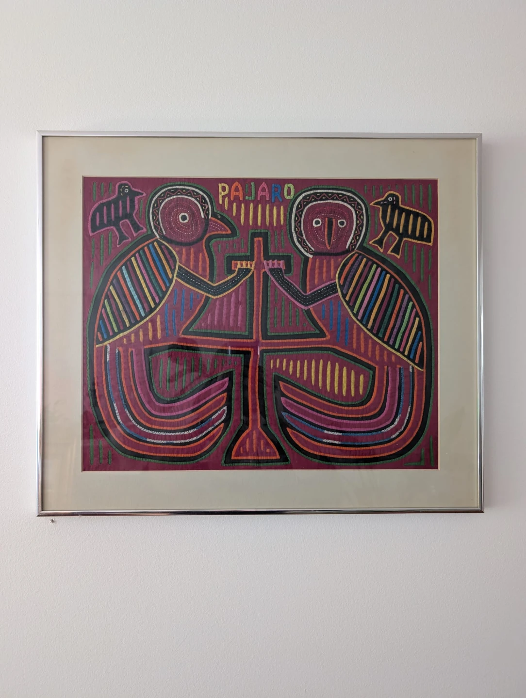 Framed "Pajaro" Kuna Mola Folk Art Textile Art